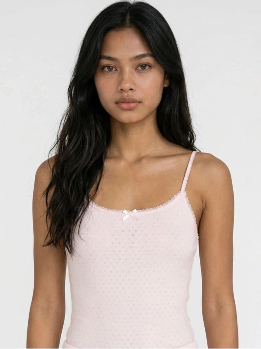 FOREVER 21 | Light Pink Lace-Trim Cami Bodysuit with Bow Women’s Size Medium